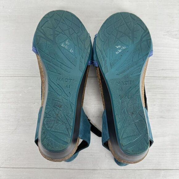 Naot Fiona Leather Wedge Sandals Women Size US 10 Eu 41 Teal Blue - Picture 10 of 12